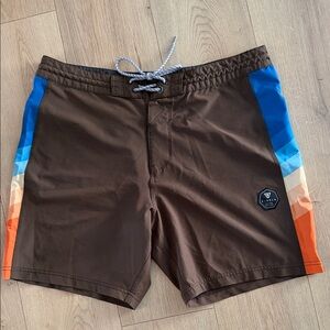 VISSLA Brown Board Shorts with Blue and Orange Accents